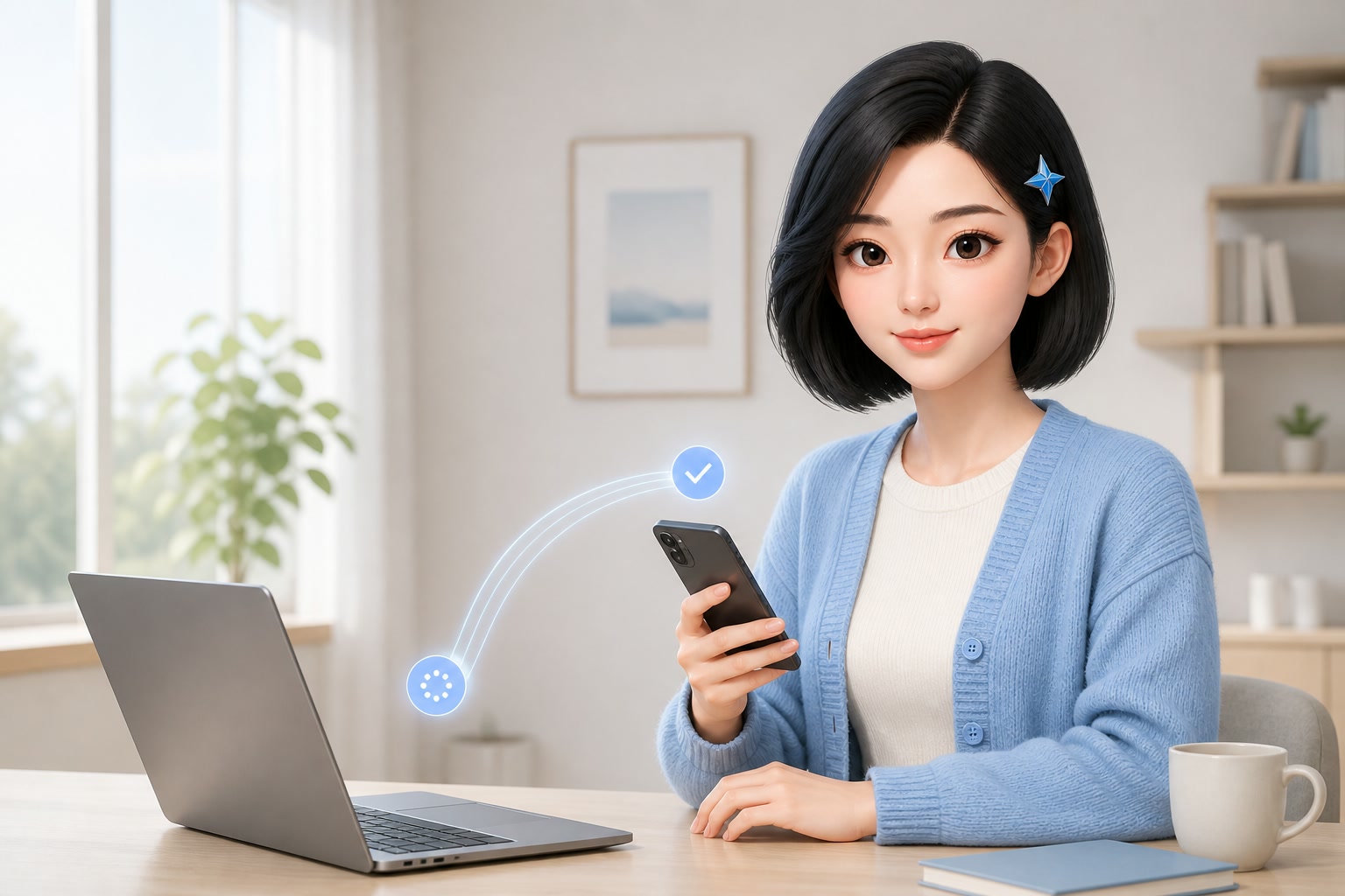 小星通过手机继续处理电脑任务